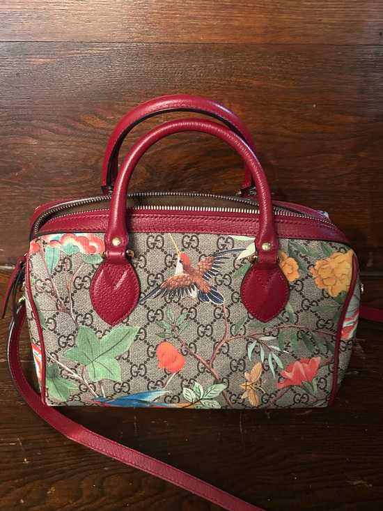 Gucci Handbags - Gucci Floral GG Supreme Boston Bag with Red Trim